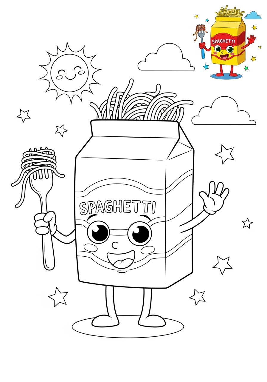 medium food and treats Snacks & Meals spaghetti kids coloring page 1