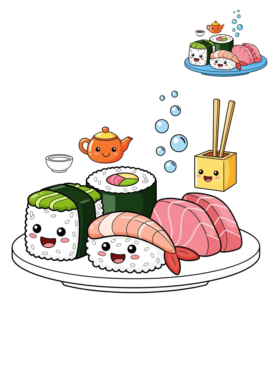 medium food and treats Snacks & Meals sushi kids coloring page 0