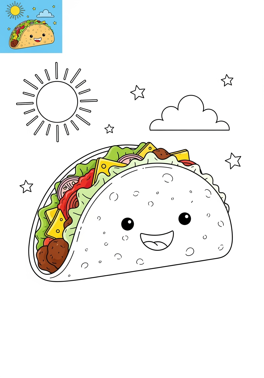 medium food and treats Snacks & Meals taco kids coloring page 0
