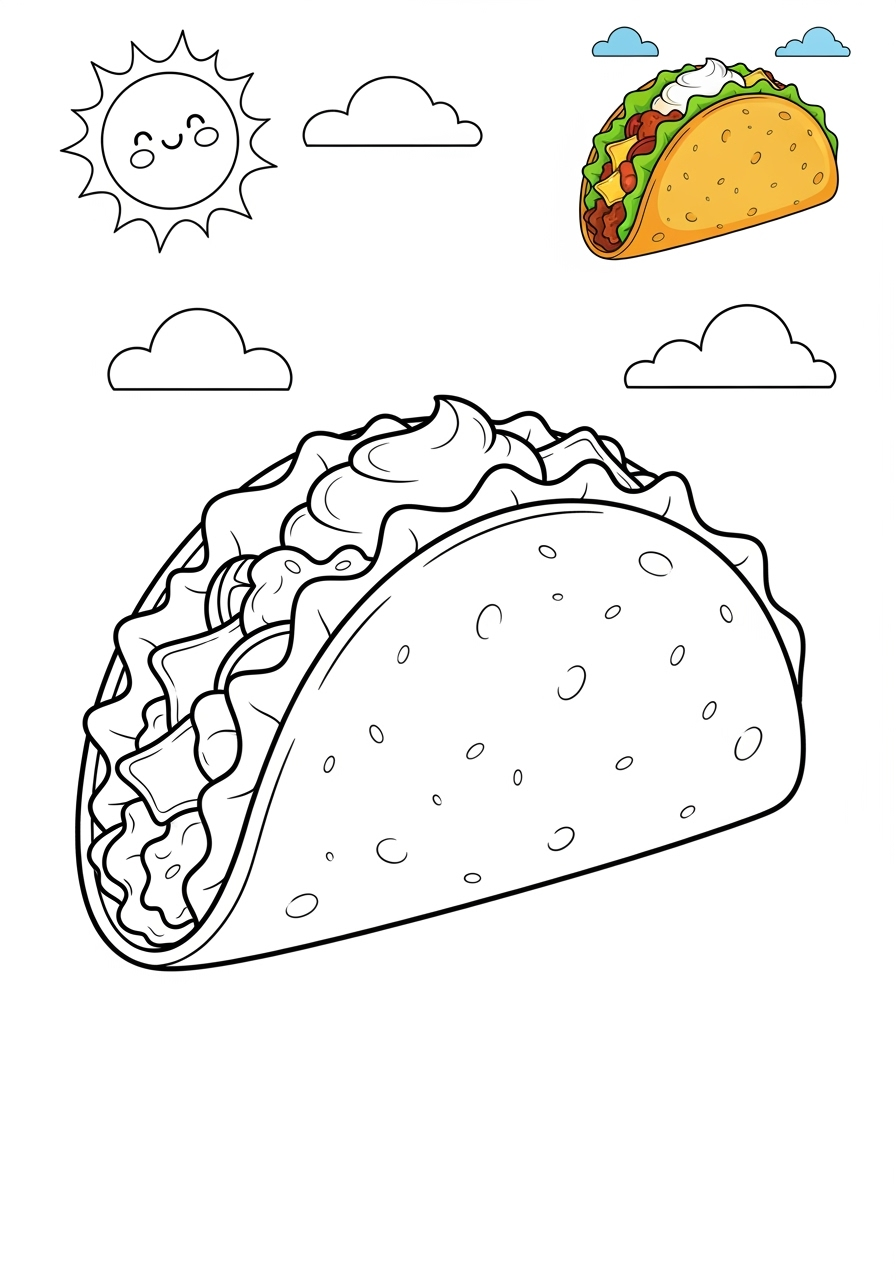 medium food and treats Snacks & Meals taco kids coloring page 1