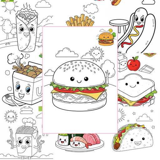 Medium Food and Treats Snacks & Meals Coloring Sheets Collections Thumbnail