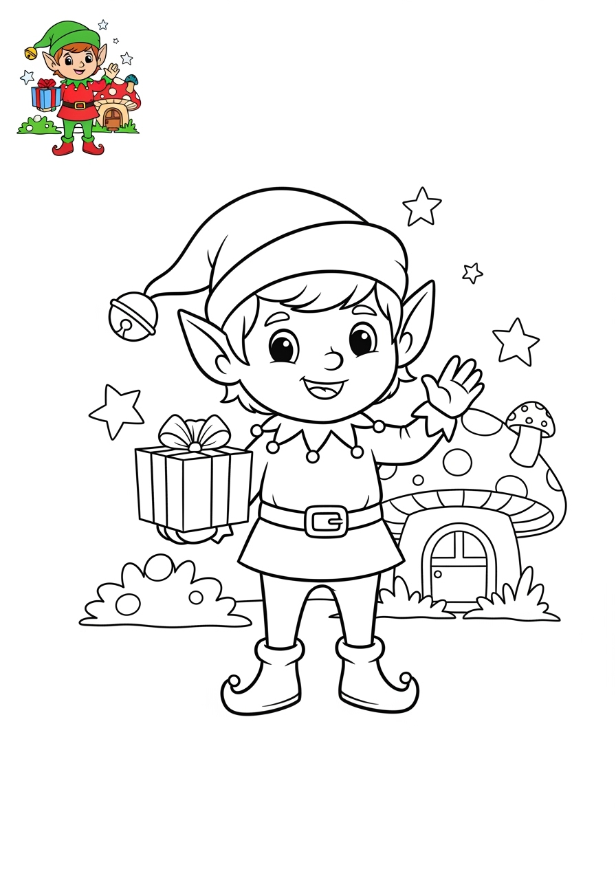 medium holidays and celebrations Christmas elf kids coloring page 0
