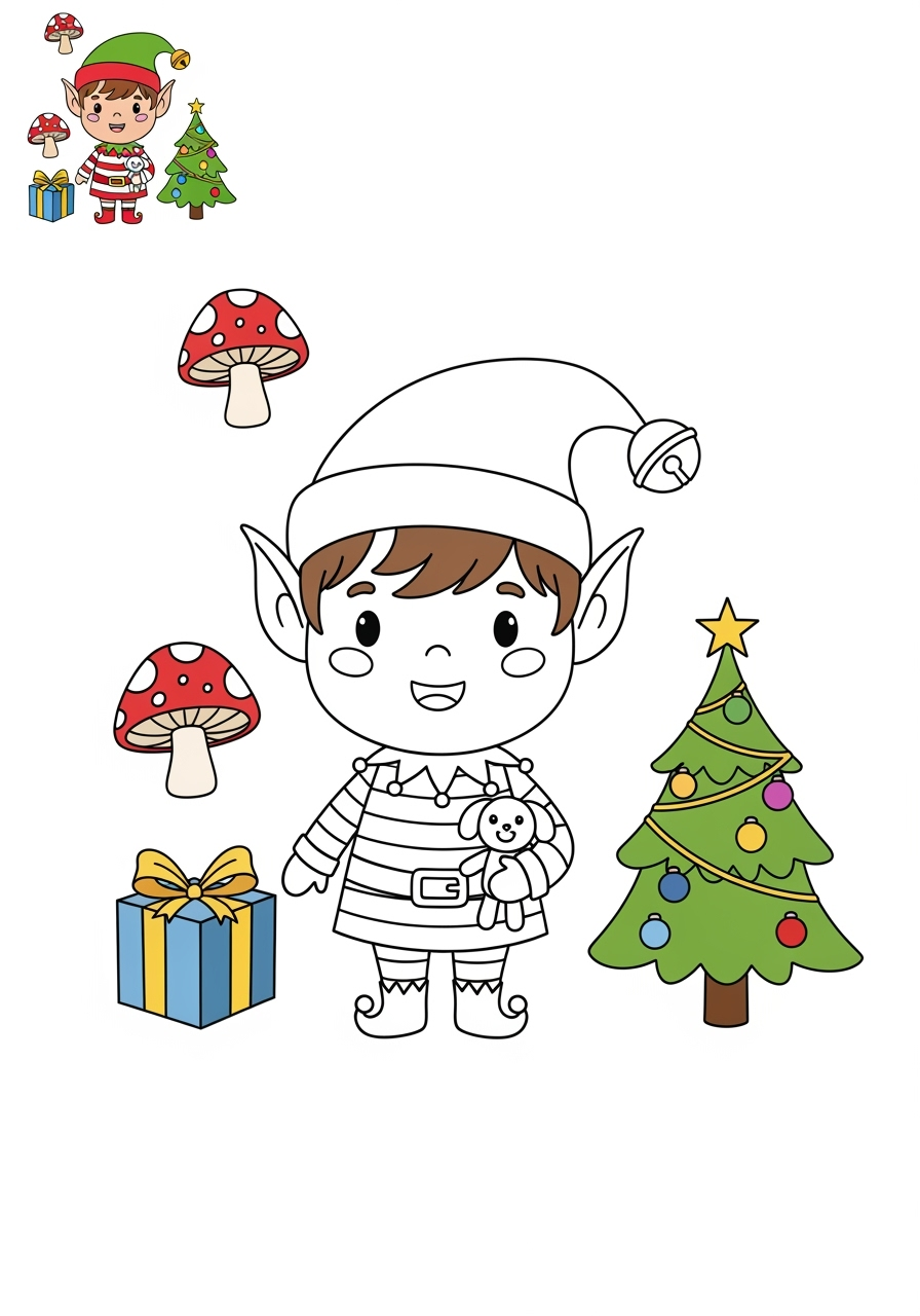 medium holidays and celebrations Christmas elf kids coloring page 1