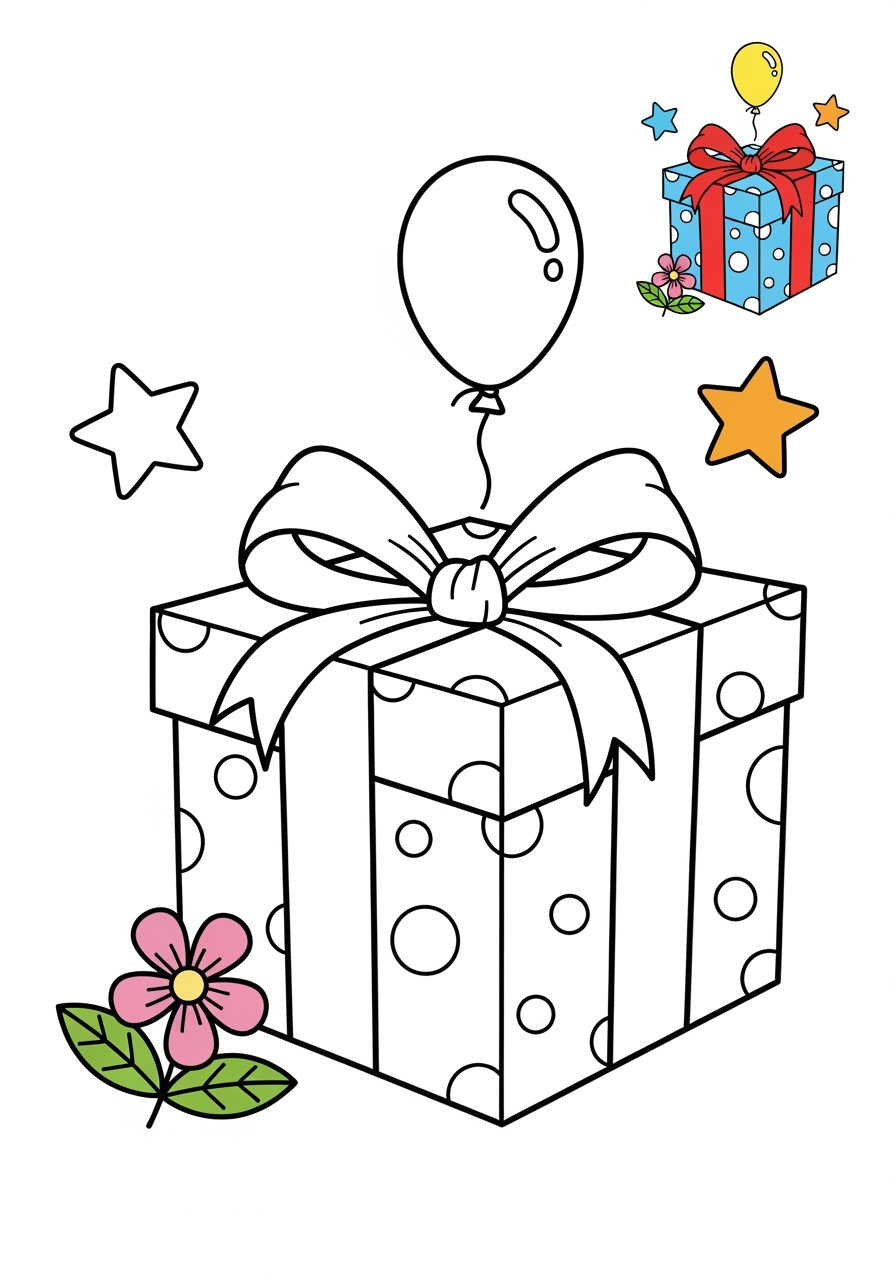 medium holidays and celebrations Christmas gift box kids coloring page 0