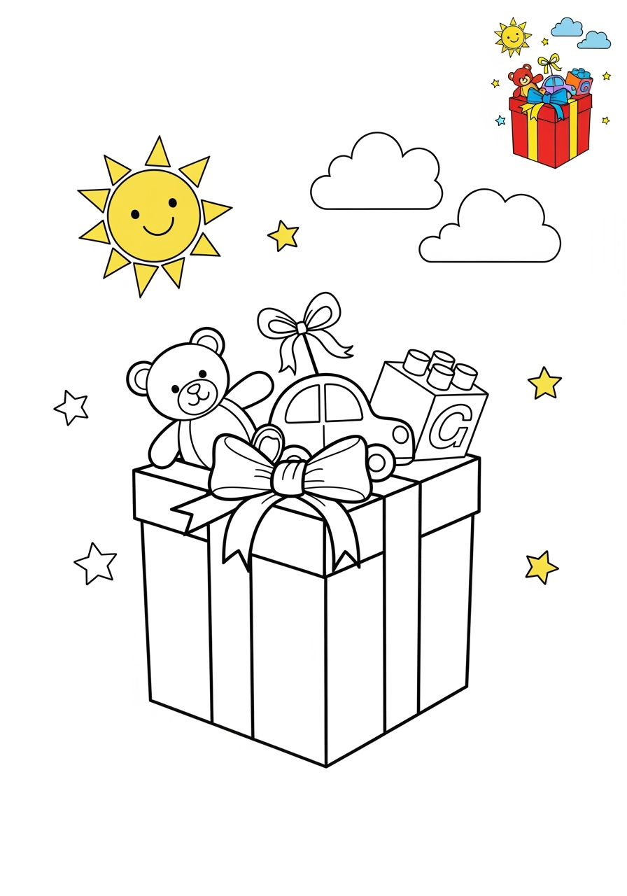 medium holidays and celebrations Christmas gift box kids coloring page 1