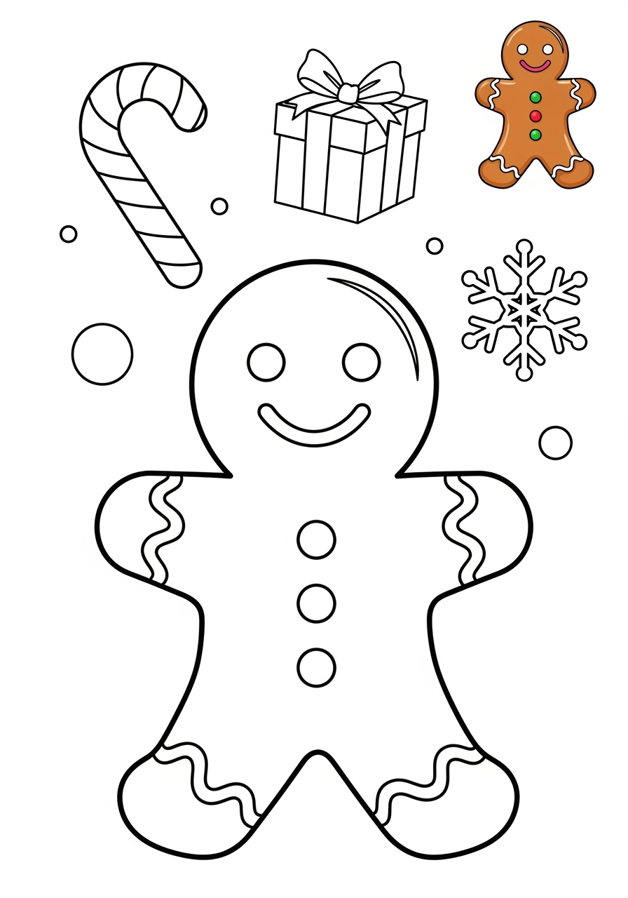 medium holidays and celebrations Christmas gingerbread man kids coloring page 0