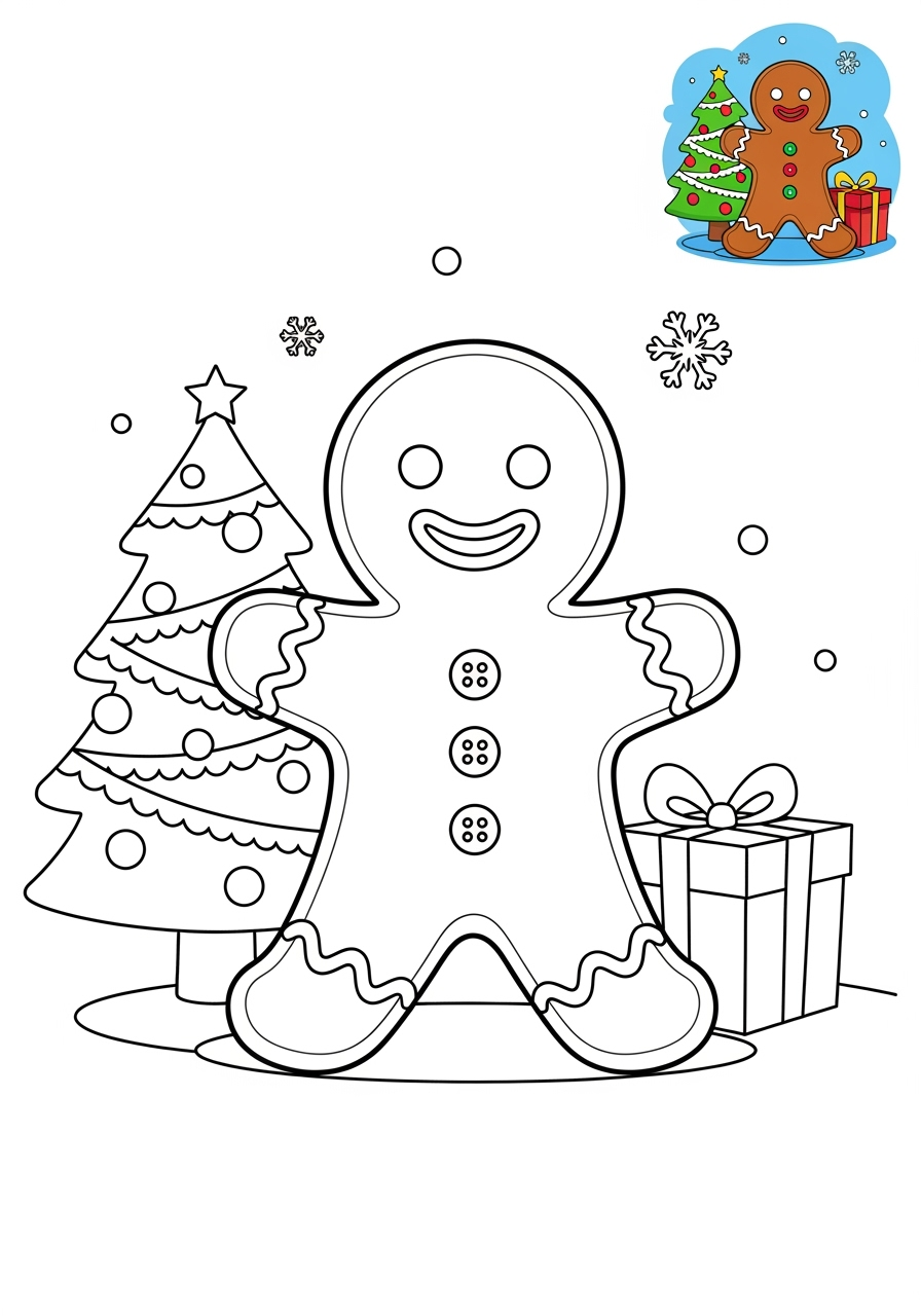 medium holidays and celebrations Christmas gingerbread man kids coloring page 1