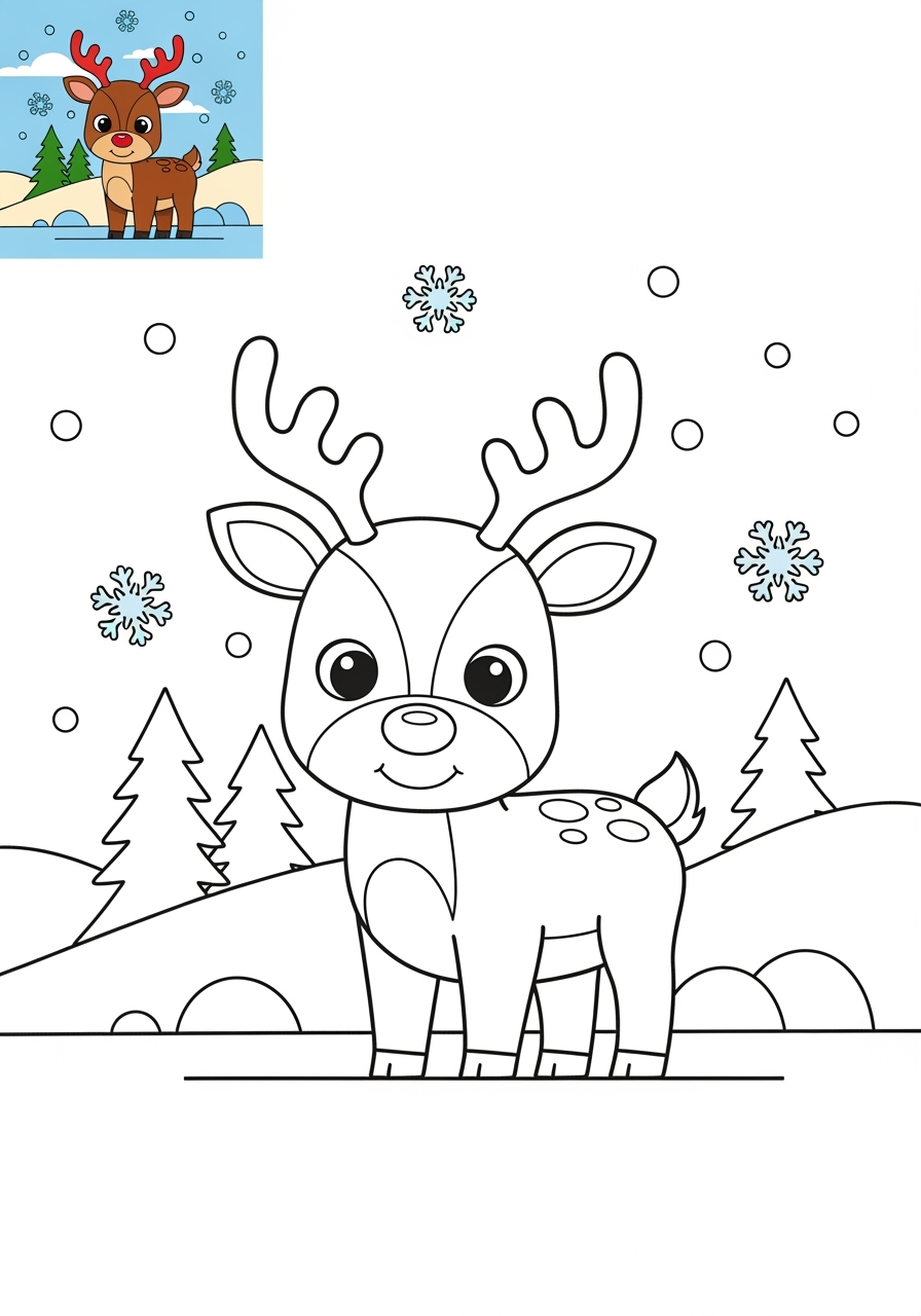 medium holidays and celebrations Christmas reindeer kids coloring page 0