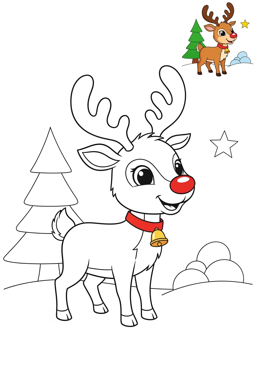 medium holidays and celebrations Christmas reindeer kids coloring page 1