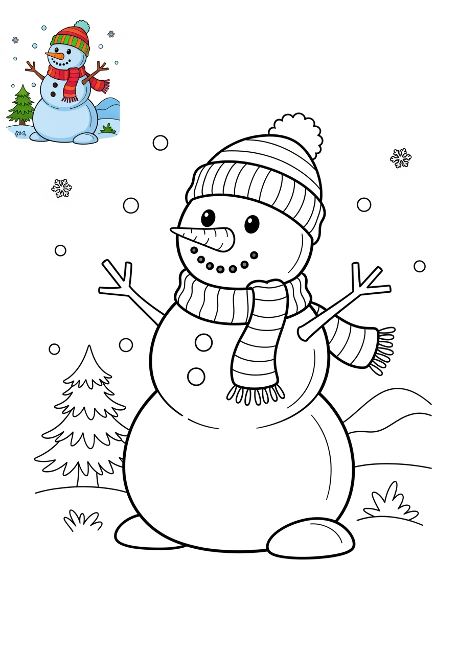 medium holidays and celebrations Christmas snowman kids coloring page 0
