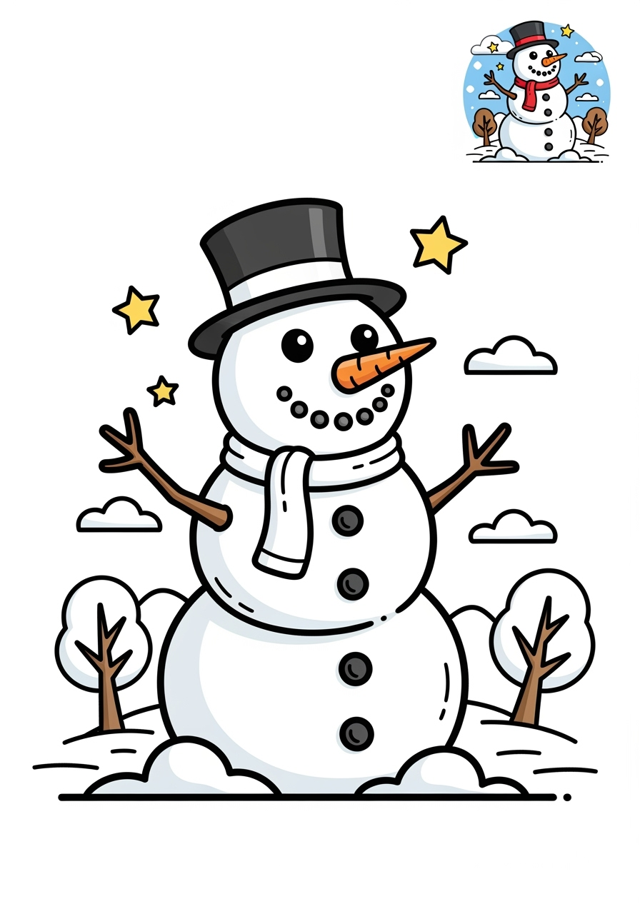 medium holidays and celebrations Christmas snowman kids coloring page 1