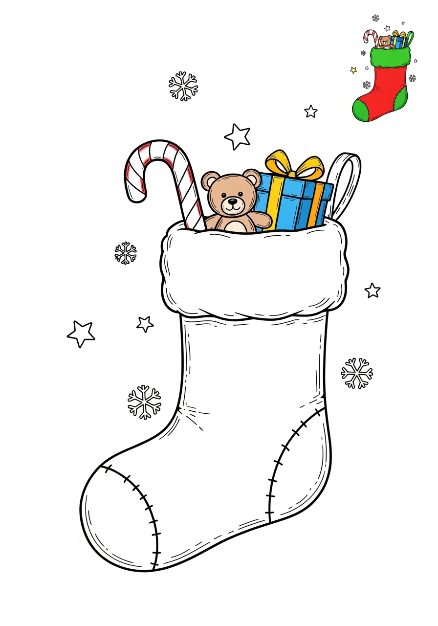 medium holidays and celebrations Christmas stocking kids coloring page 0