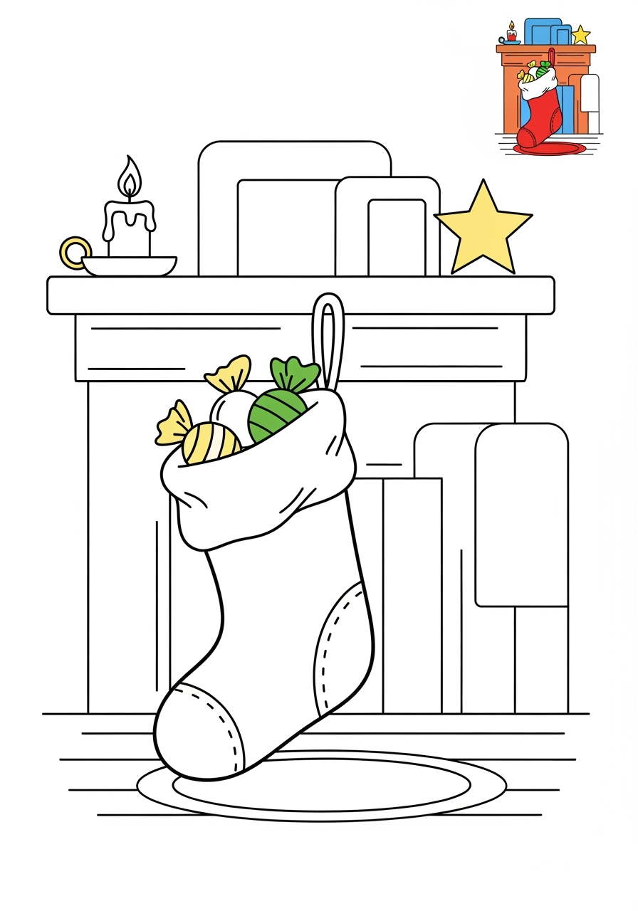 medium holidays and celebrations Christmas stocking kids coloring page 1