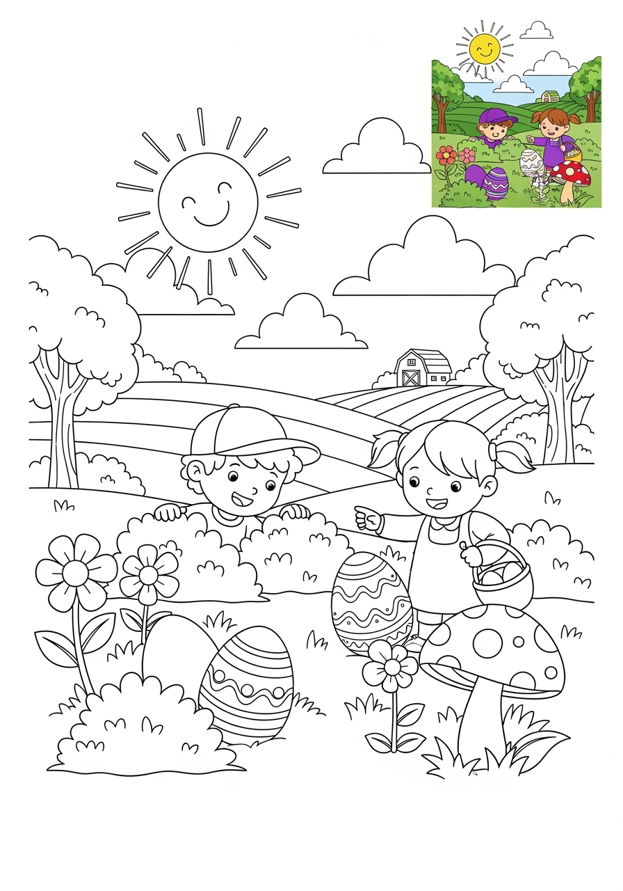 medium holidays and celebrations Easter egg hunt kids coloring page 0
