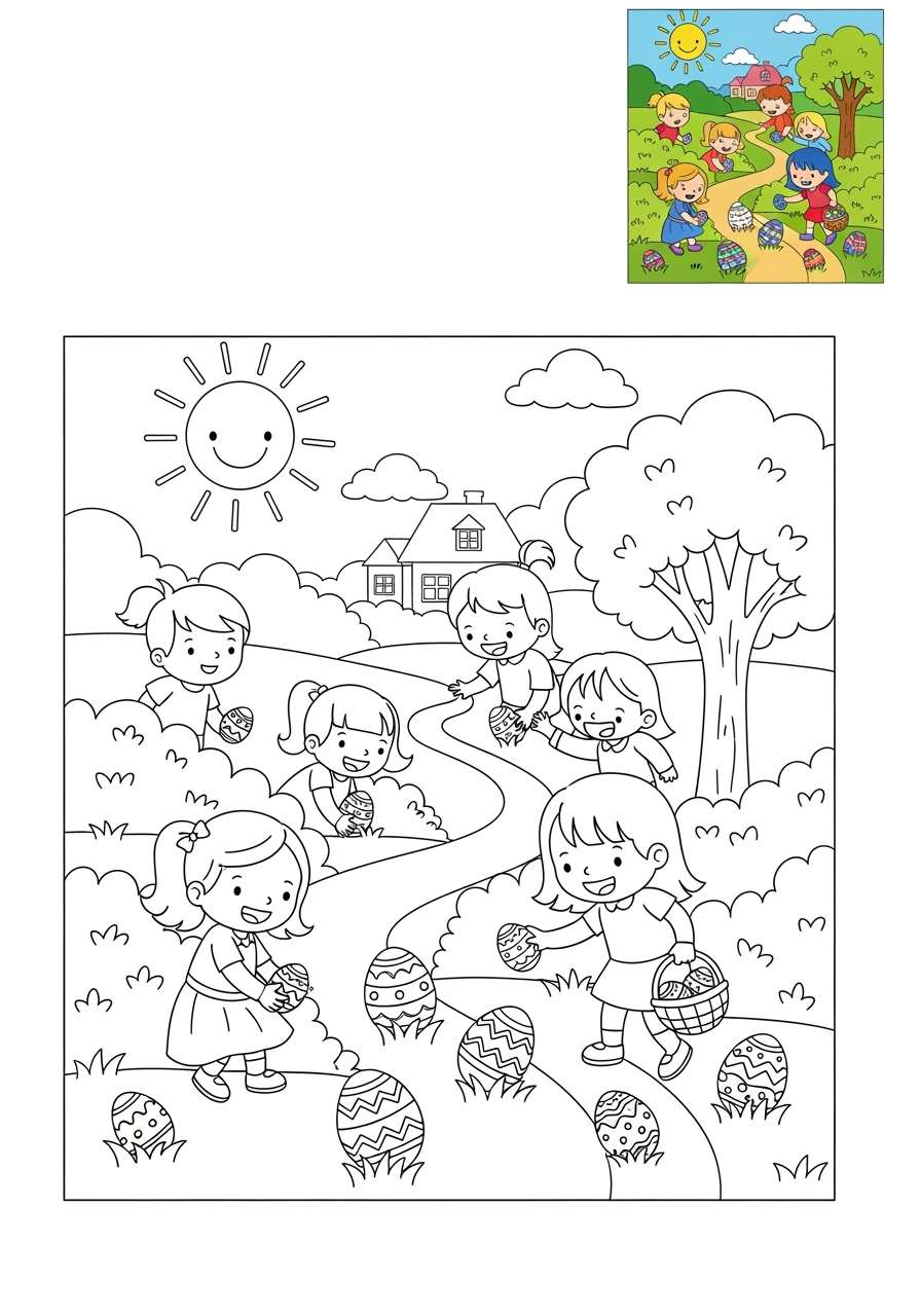 medium holidays and celebrations Easter egg hunt kids coloring page 1