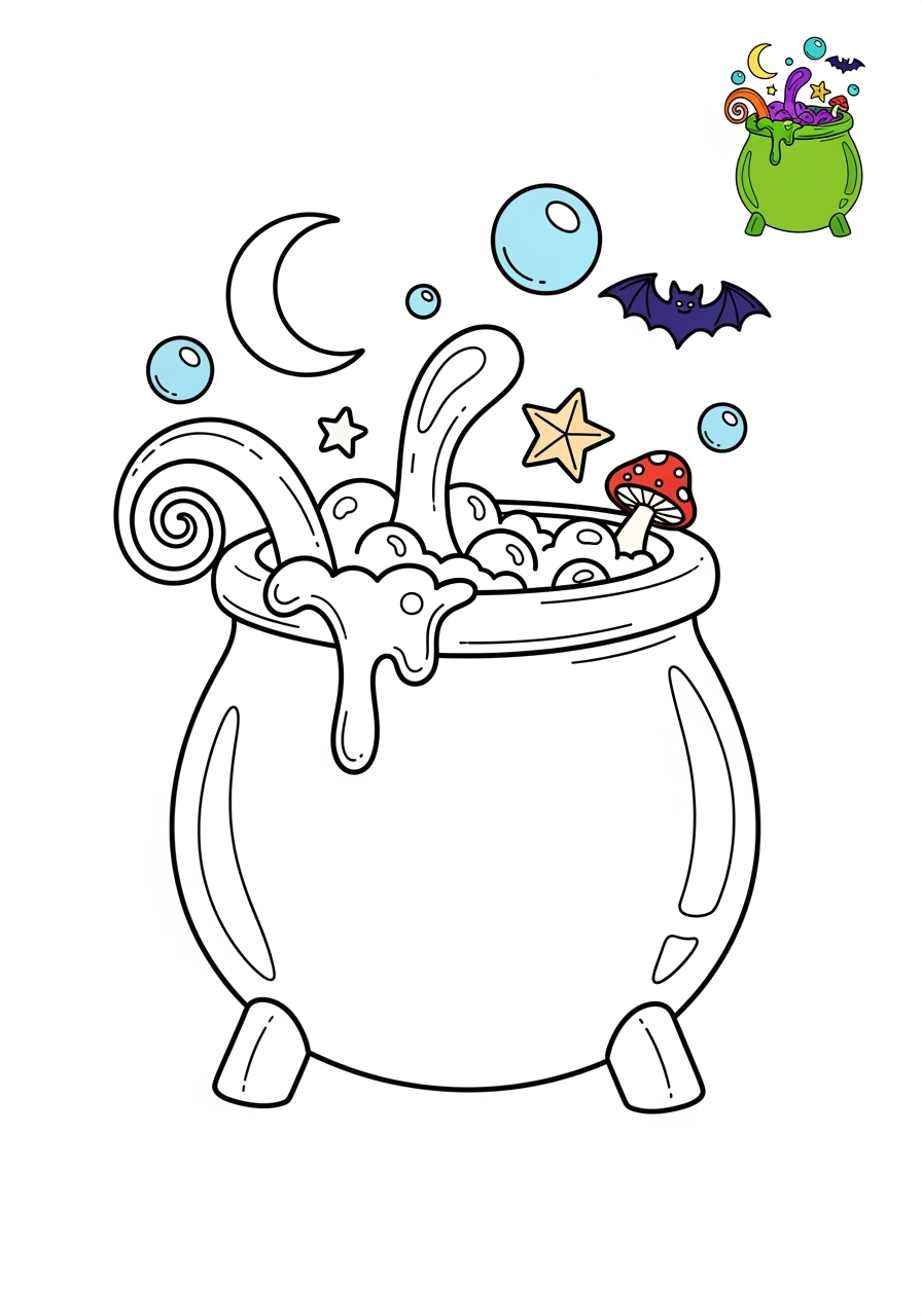 medium holidays and celebrations Halloween cauldron kids coloring page 1