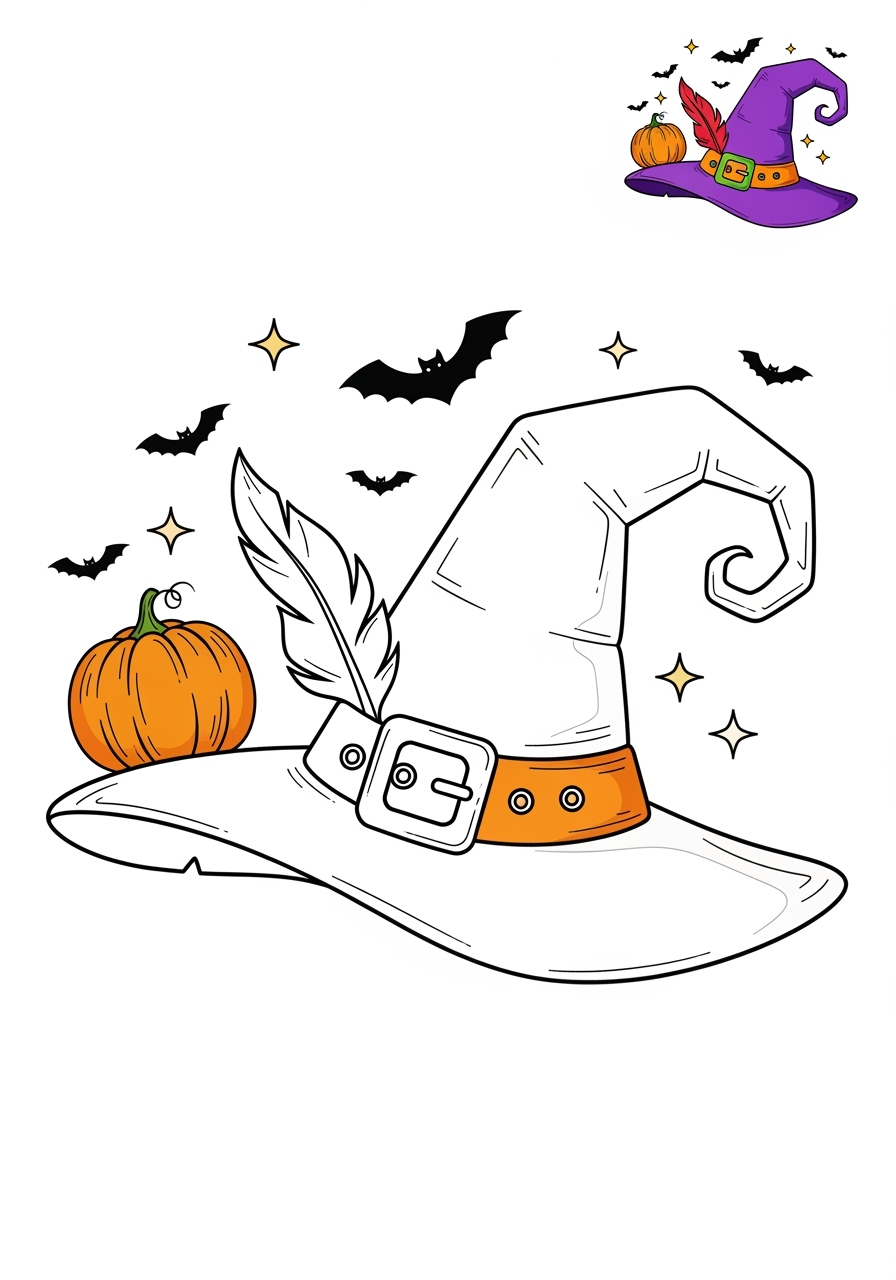 medium holidays and celebrations Halloween witch hat kids coloring page 0