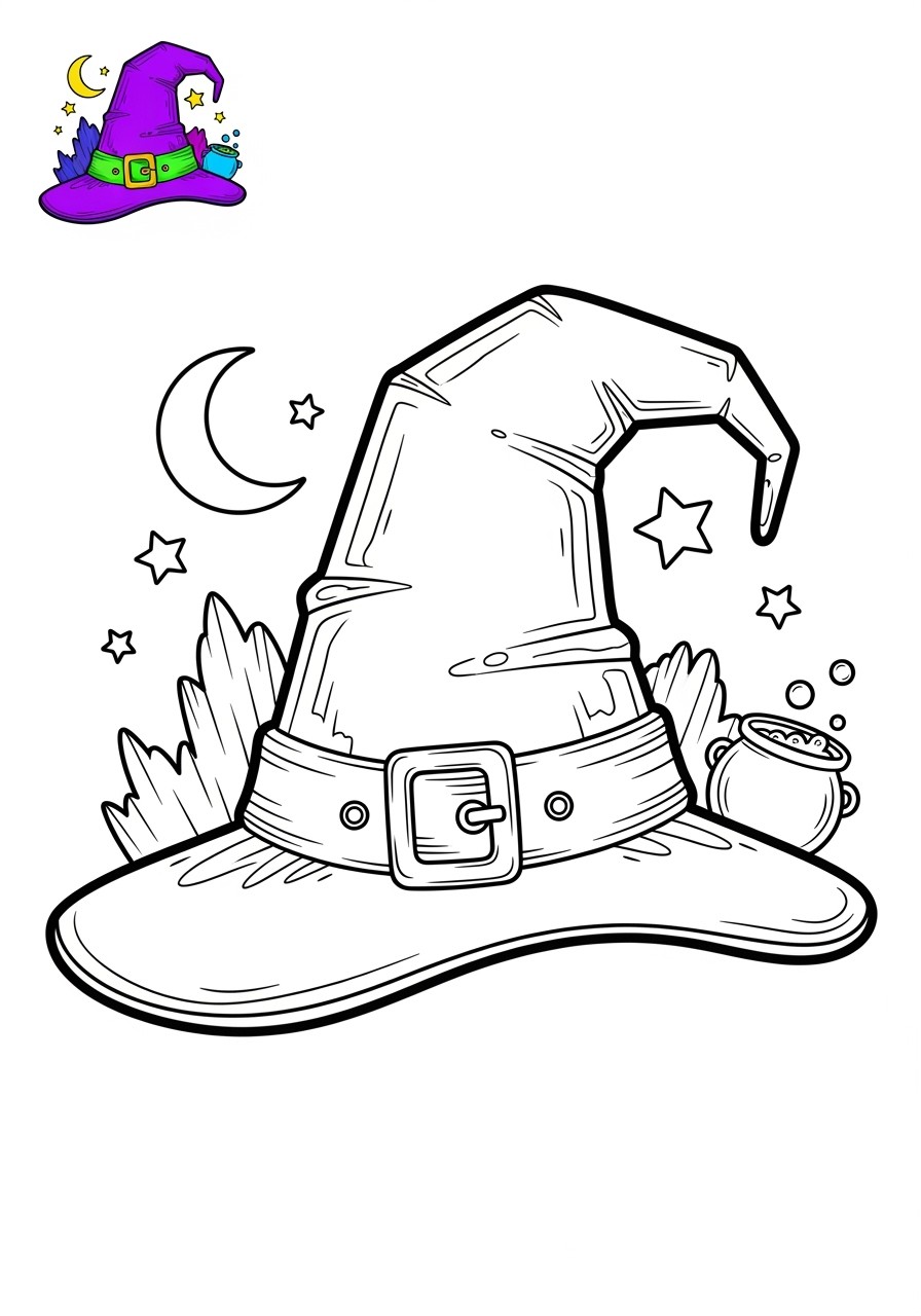 medium holidays and celebrations Halloween witch hat kids coloring page 1