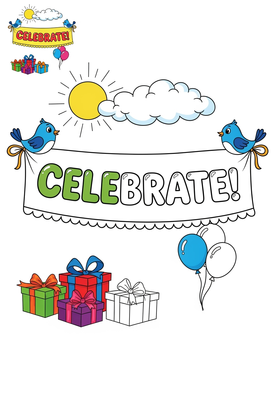 medium holidays and celebrations Birthday & Others banner kids coloring page 0