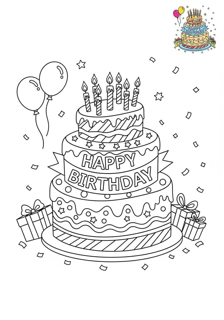 medium holidays and celebrations Birthday & Others birthday cake kids coloring page 0