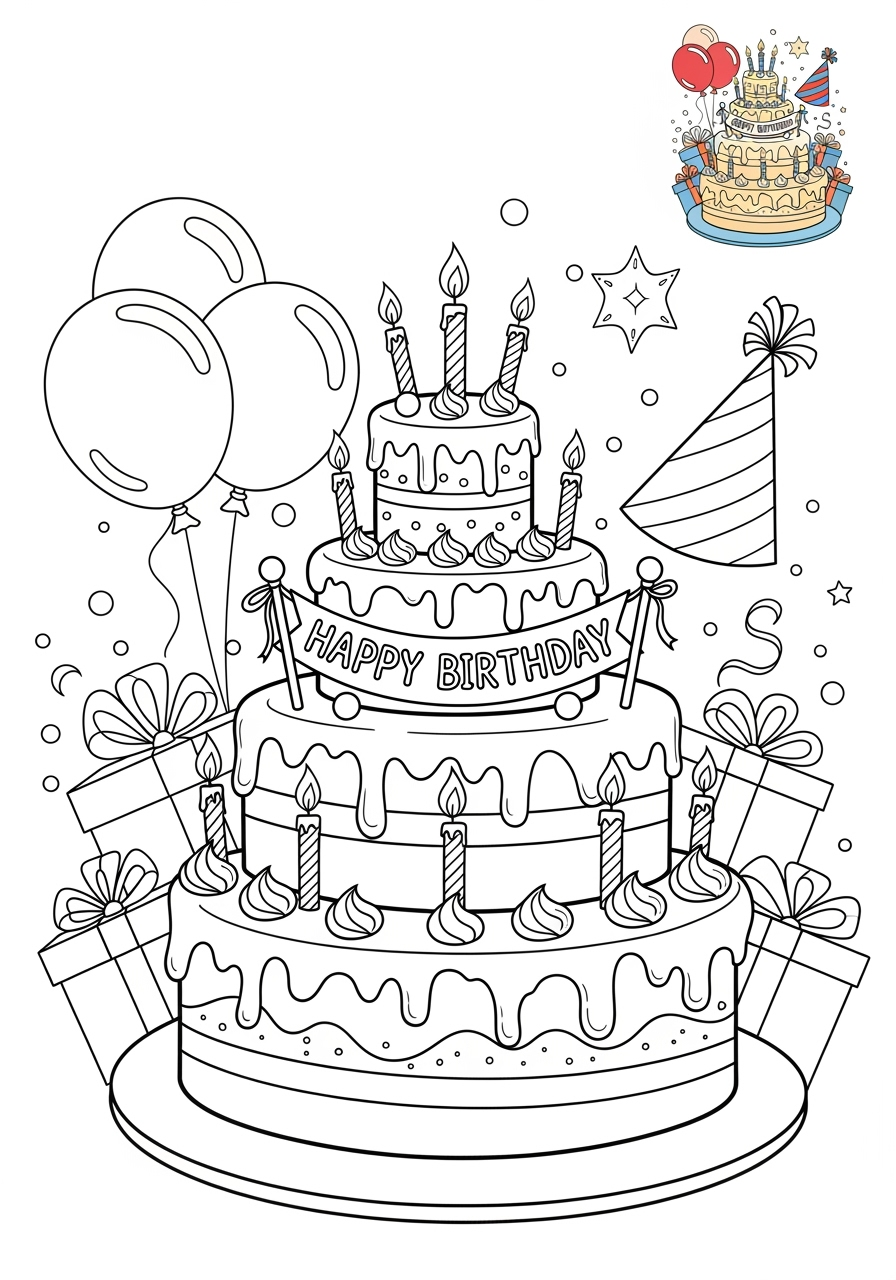 medium holidays and celebrations Birthday & Others birthday cake kids coloring page 1