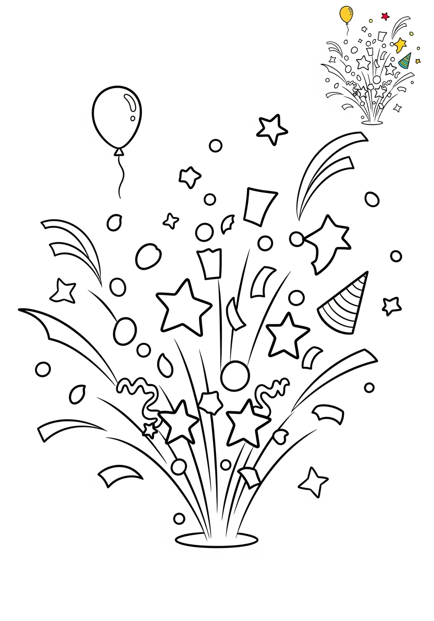 medium holidays and celebrations Birthday & Others confetti kids coloring page 0