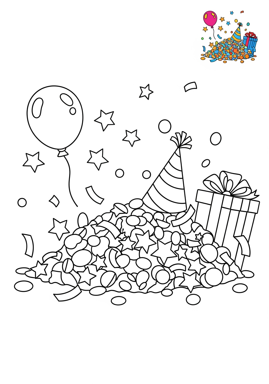 medium holidays and celebrations Birthday & Others confetti kids coloring page 1
