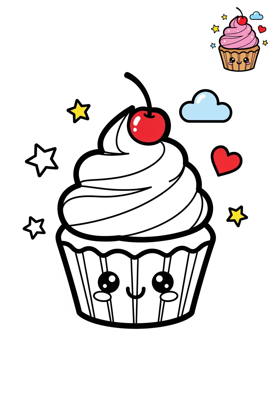 medium holidays and celebrations Birthday & Others cupcake kids coloring page 0