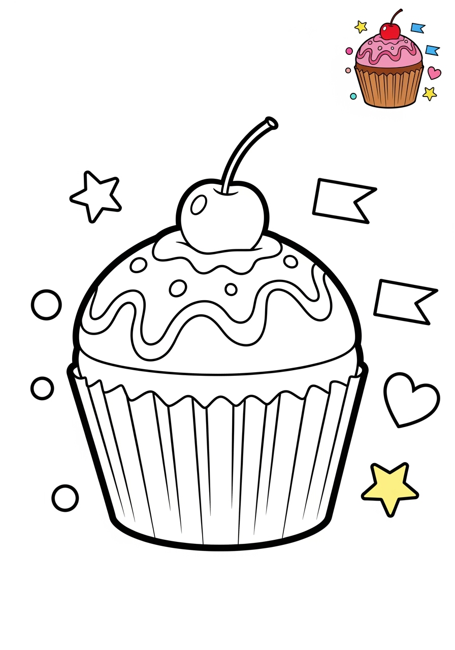 medium holidays and celebrations Birthday & Others cupcake kids coloring page 1