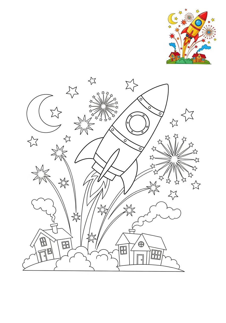 medium holidays and celebrations Birthday & Others fireworks kids coloring page 1