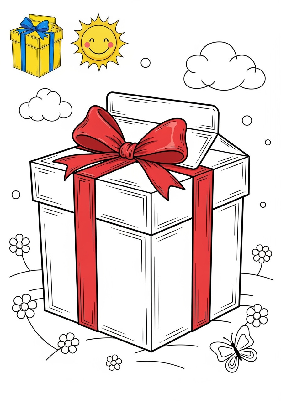 medium holidays and celebrations Birthday & Others gift box kids coloring page 0
