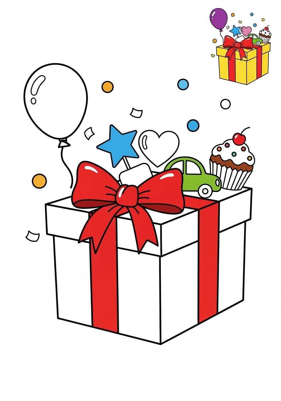 medium holidays and celebrations Birthday & Others gift box kids coloring page 1