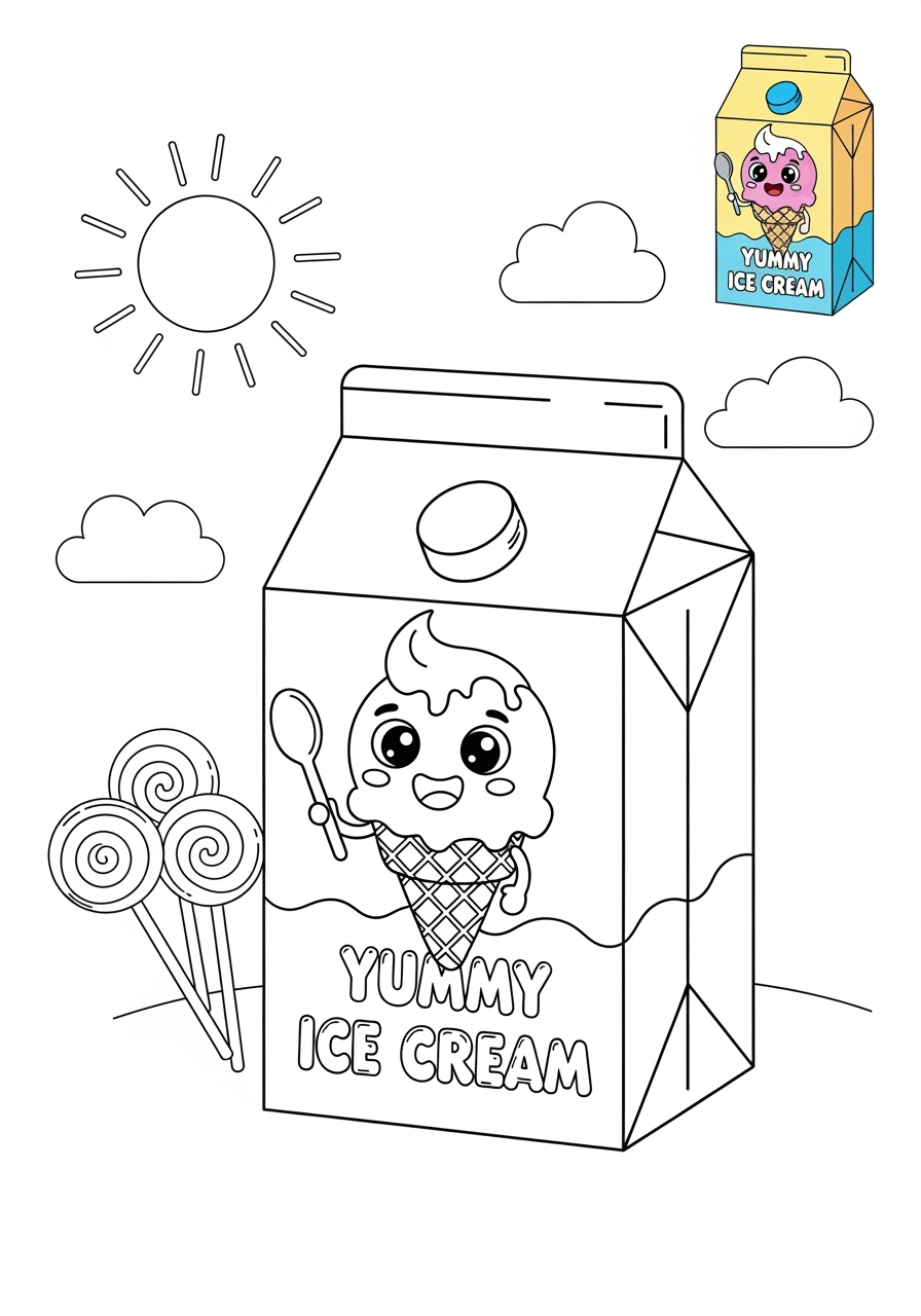 medium holidays and celebrations Birthday & Others ice cream kids coloring page 1