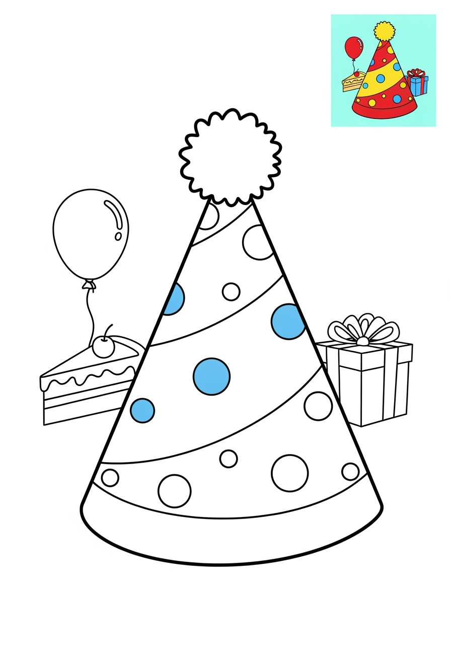 medium holidays and celebrations Birthday & Others party hat kids coloring page 0