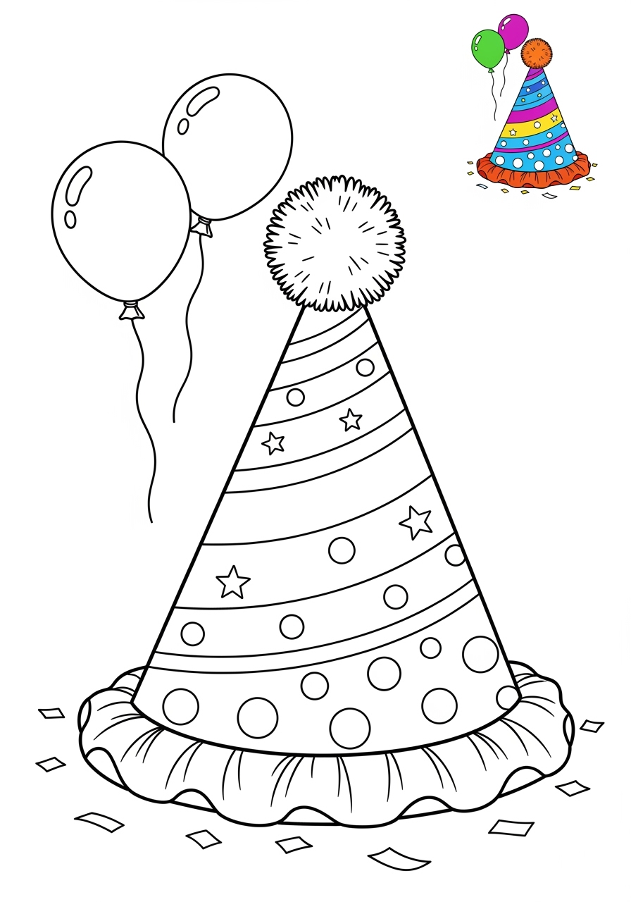 medium holidays and celebrations Birthday & Others party hat kids coloring page 1
