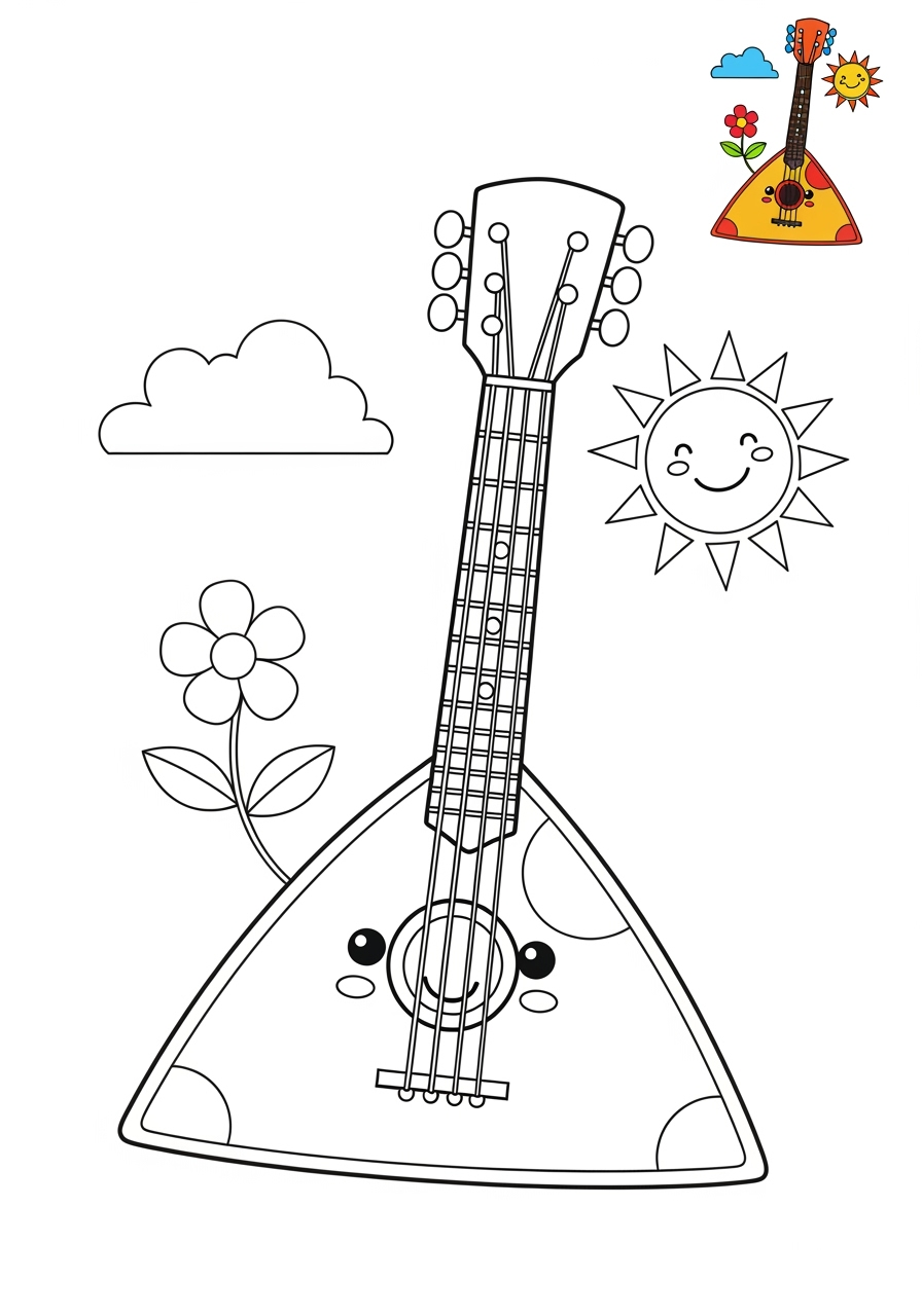 medium musical instruments Strings balalaika kids coloring page 1