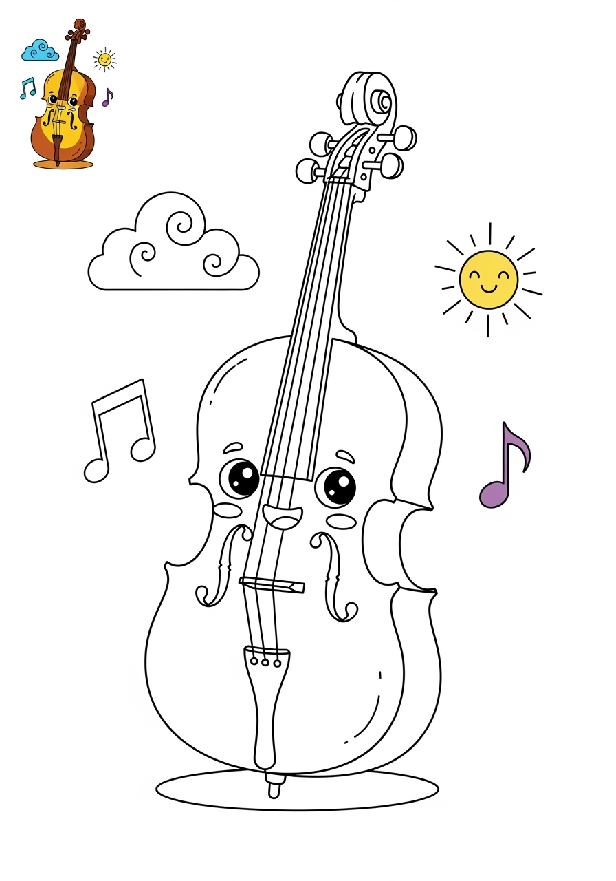 medium musical instruments Strings cello kids coloring page 0