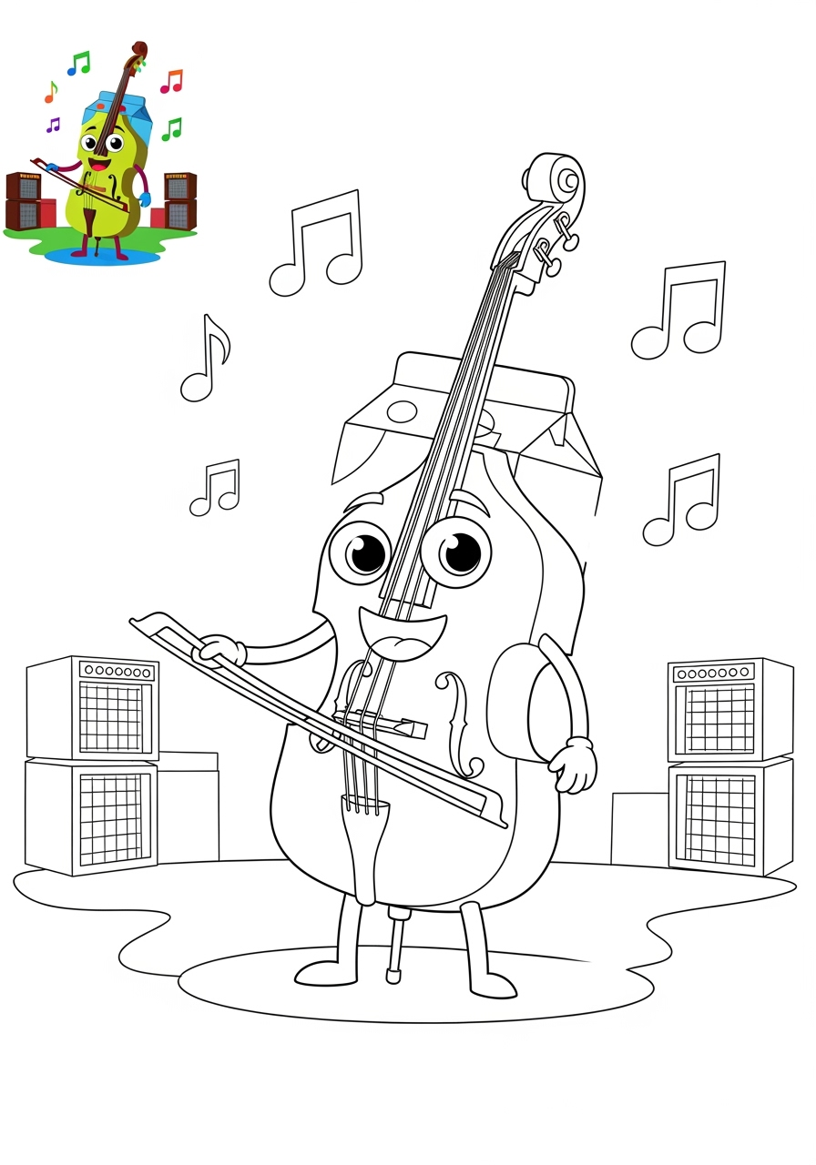 medium musical instruments Strings double bass kids coloring page 1