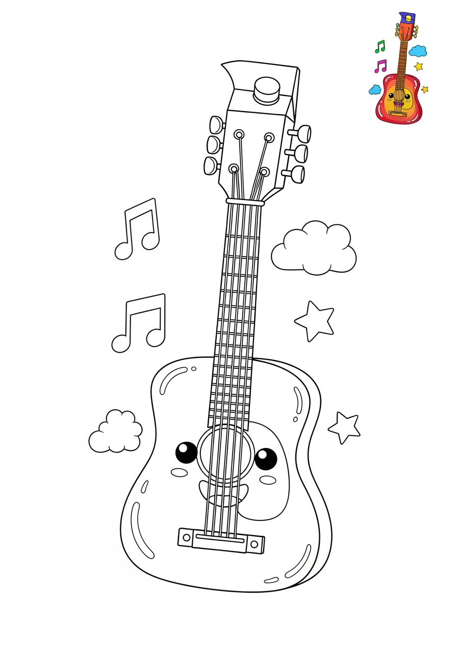 medium musical instruments Strings guitar kids coloring page 0