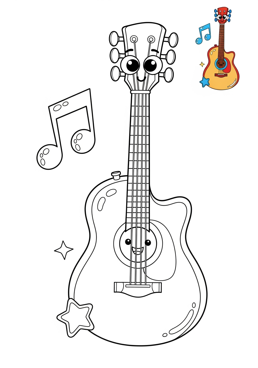 medium musical instruments Strings guitar kids coloring page 1