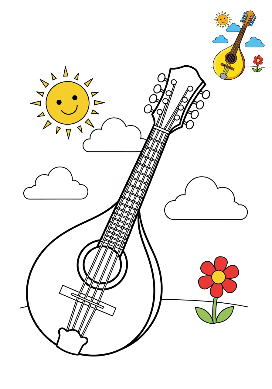 medium musical instruments Strings mandolin kids coloring page 0