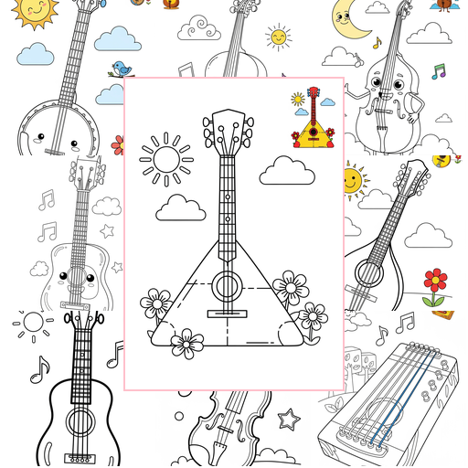 Medium Musical Instruments Strings Coloring Sheets Collections Thumbnail