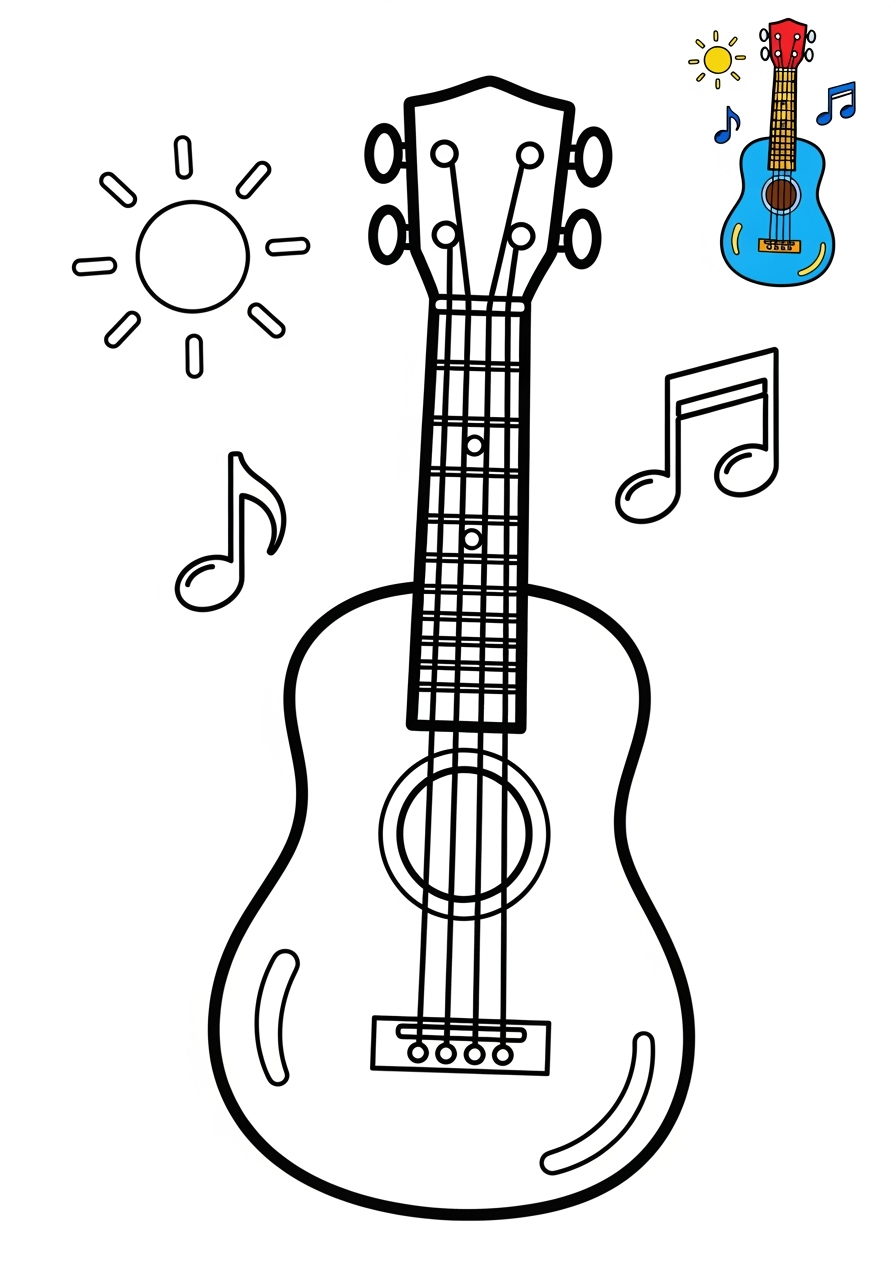 medium musical instruments Strings ukulele kids coloring page 0