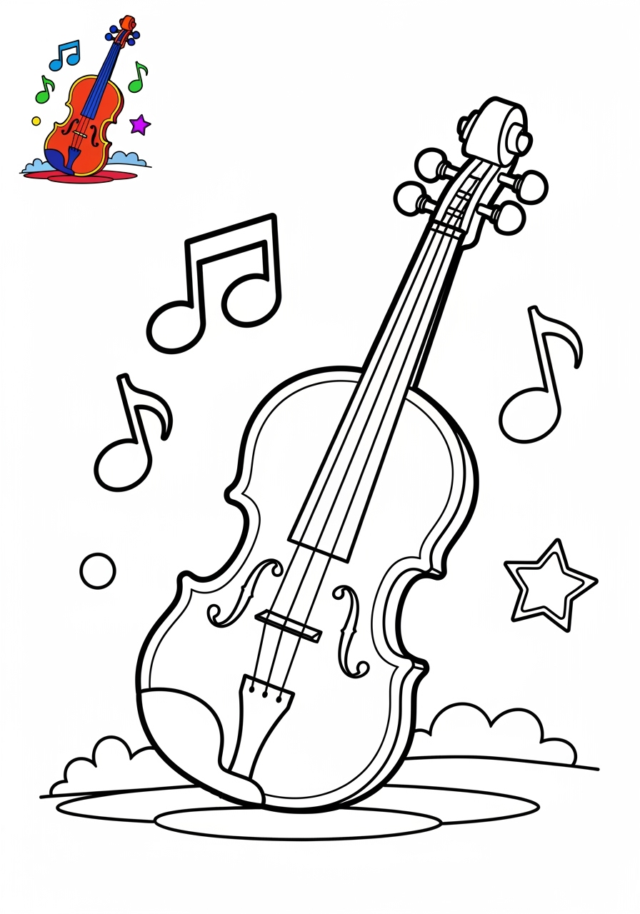 medium musical instruments Strings violin kids coloring page 0