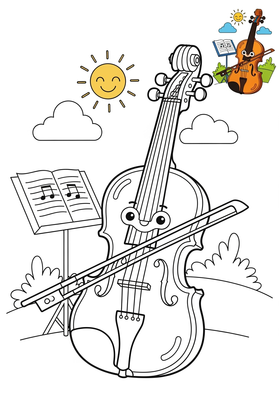 medium musical instruments Strings violin kids coloring page 1