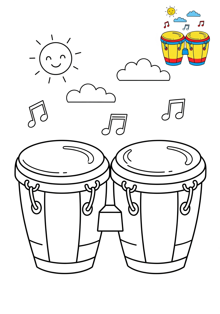 medium musical instruments Percussion bongo kids coloring page 0