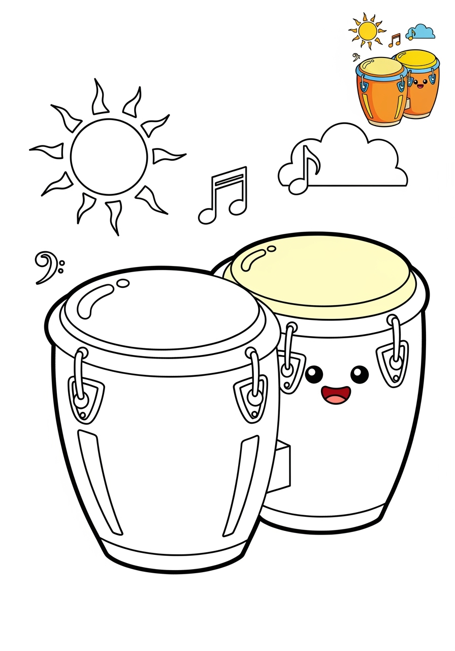 medium musical instruments Percussion bongo kids coloring page 1