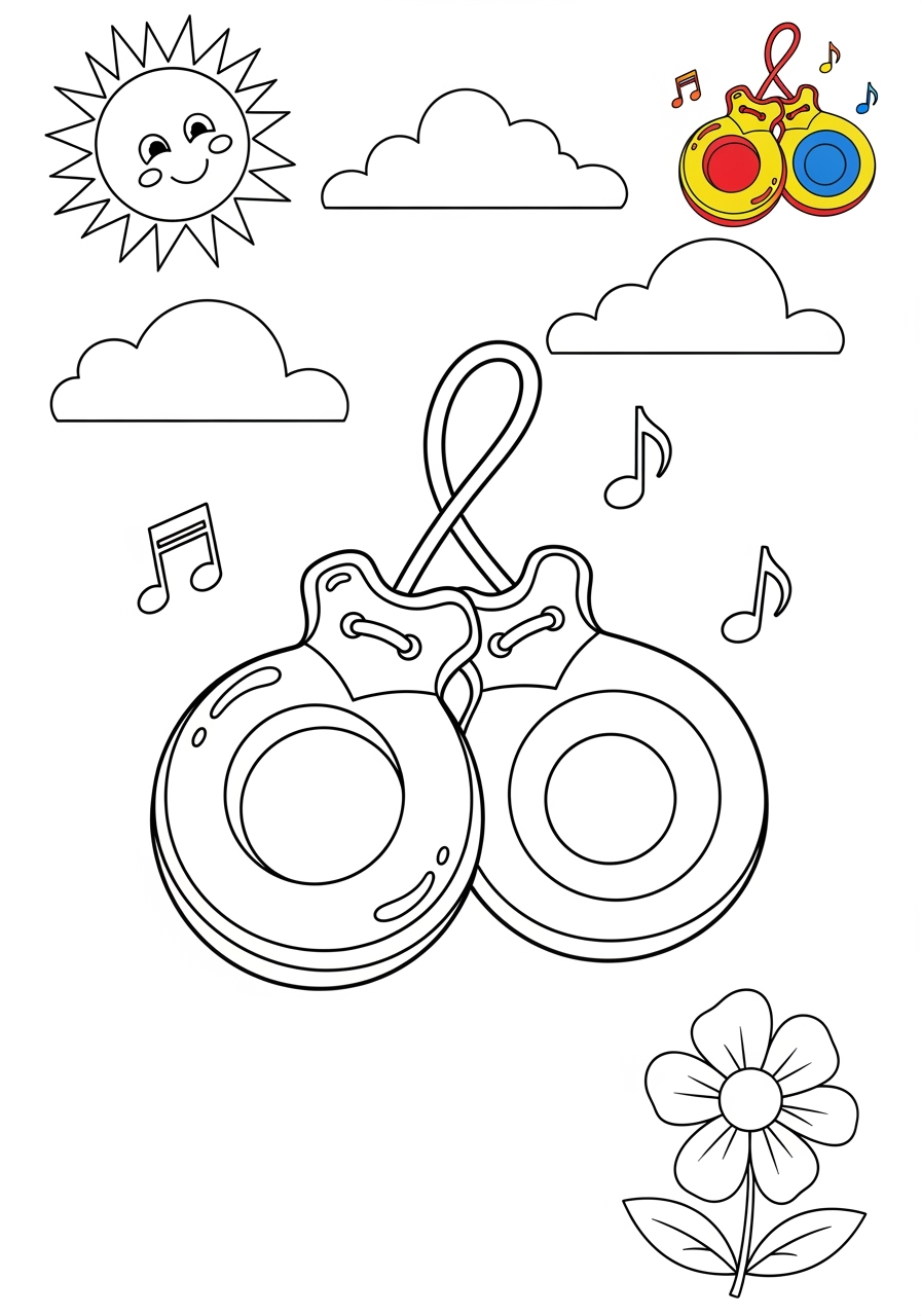 medium musical instruments Percussion castanets kids coloring page 1
