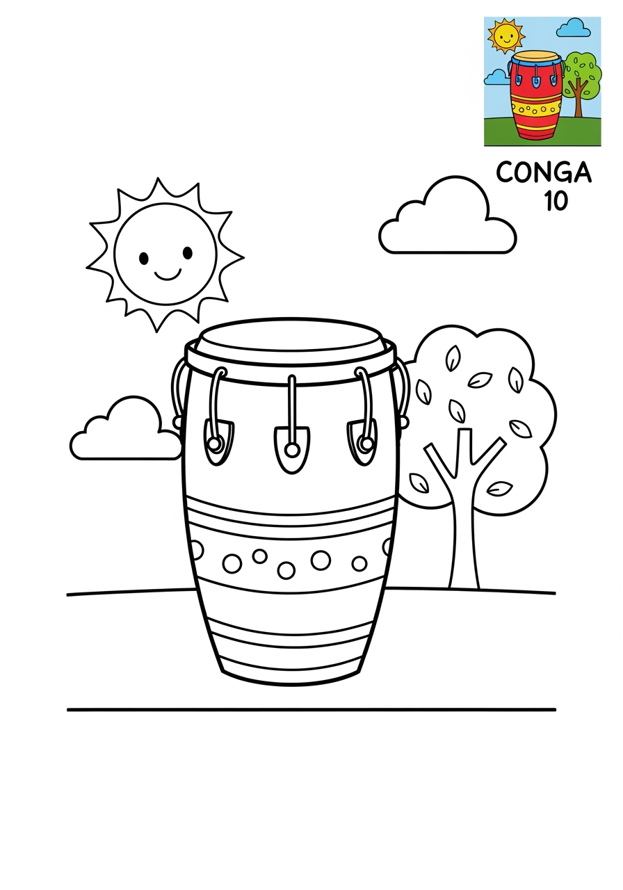 medium musical instruments Percussion conga kids coloring page 0