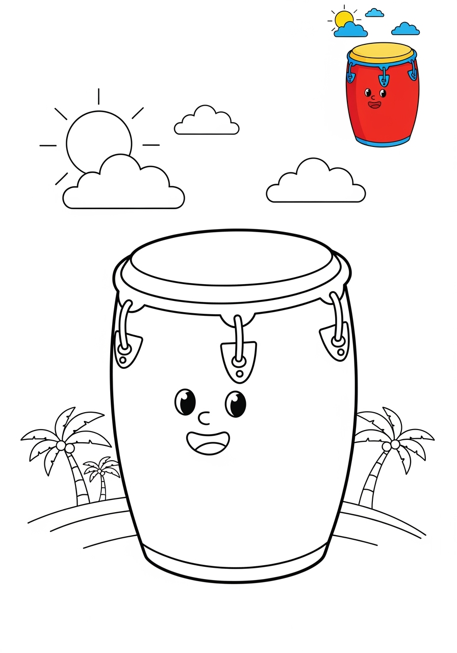 medium musical instruments Percussion conga kids coloring page 1